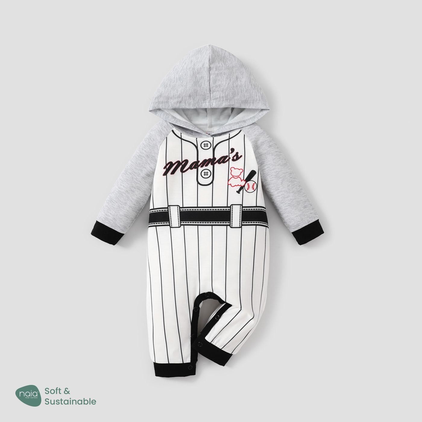 Baby Boy/Girl Naia Sporty Style Baseball Player Hooded Long Sleeve Jumpsuit