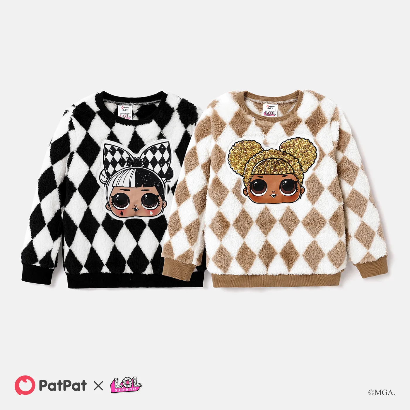 L.O.L. SURPRISE! Kid Girl Plaid & Character Print Fleece Long-sleeve Sweatshirt