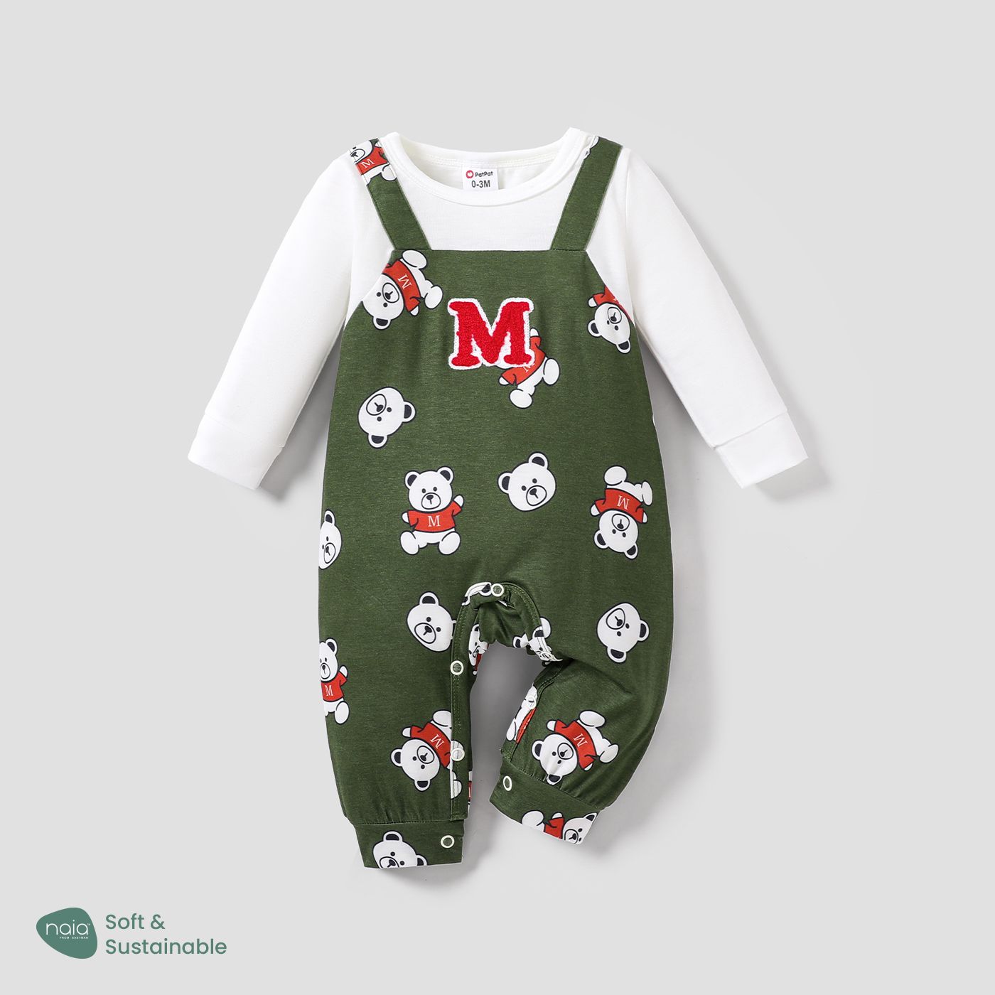 Baby Boy Naia Cute Letter And Bear Pattern Long Sleeve Jumpsuit