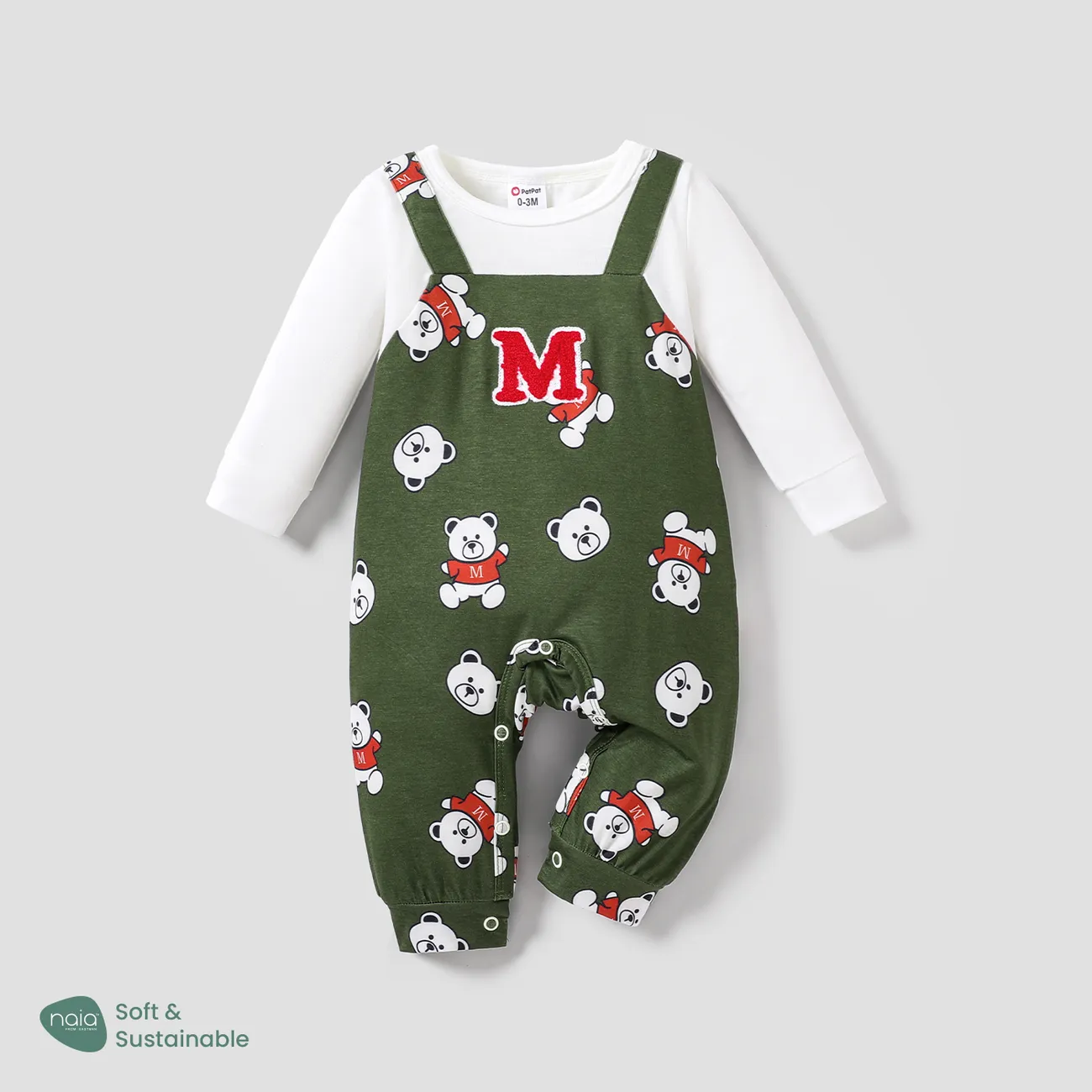 Baby Boy Naia Cute Letter and Bear Pattern Long Sleeve Jumpsuit  big image 1