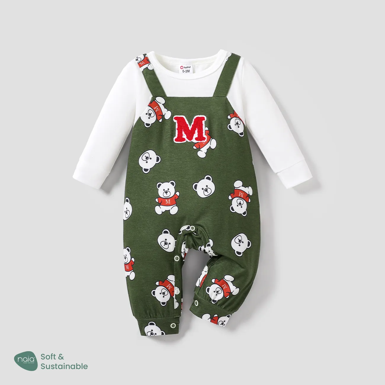 Baby Boy Naia Cute Letter and Bear Pattern Long Sleeve Jumpsuit big image 1