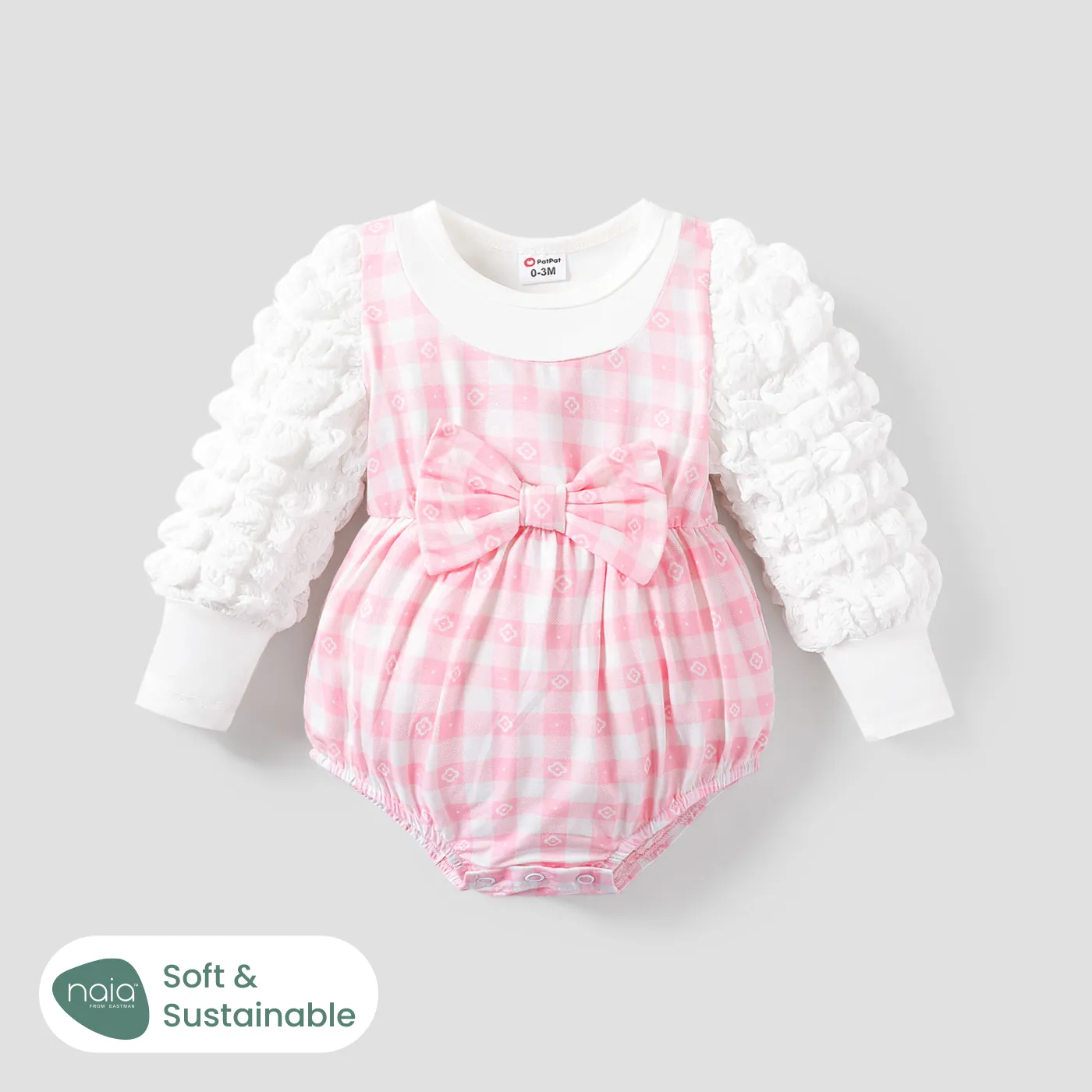 Baby Girl Naia Sweet Grid Pattern Bowknot Romper 