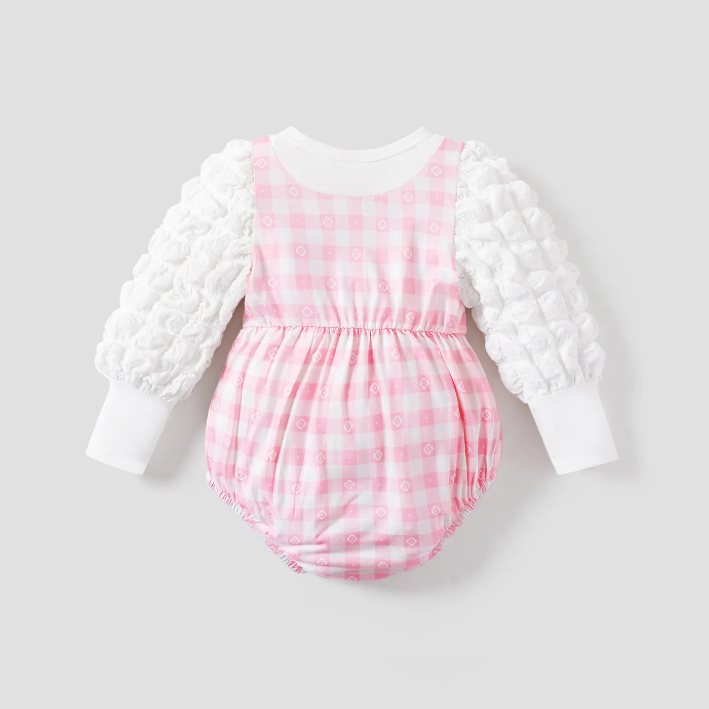 Baby Girl Naia Sweet Grid Pattern Bowknot Romper  Pink image 2