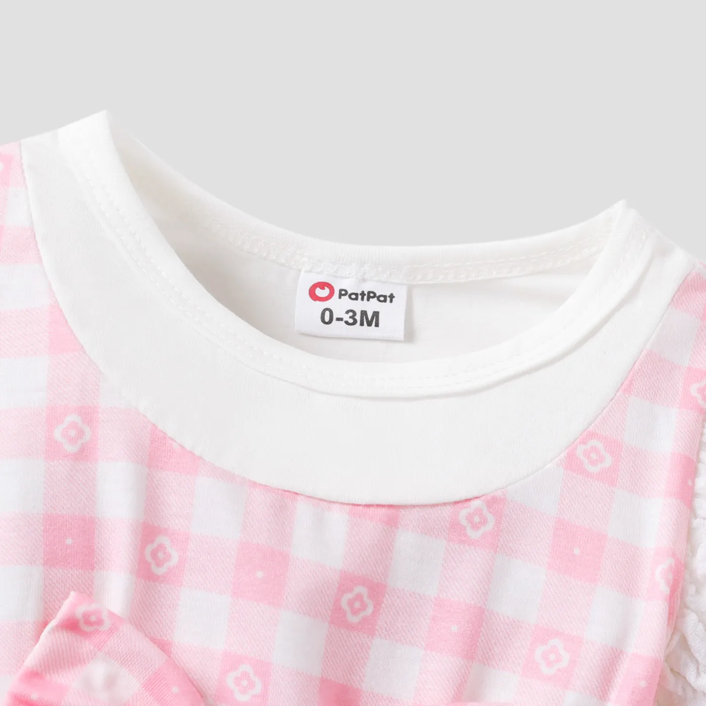 Baby Girl Naia Sweet Grid Pattern Bowknot Romper  Pink image 3