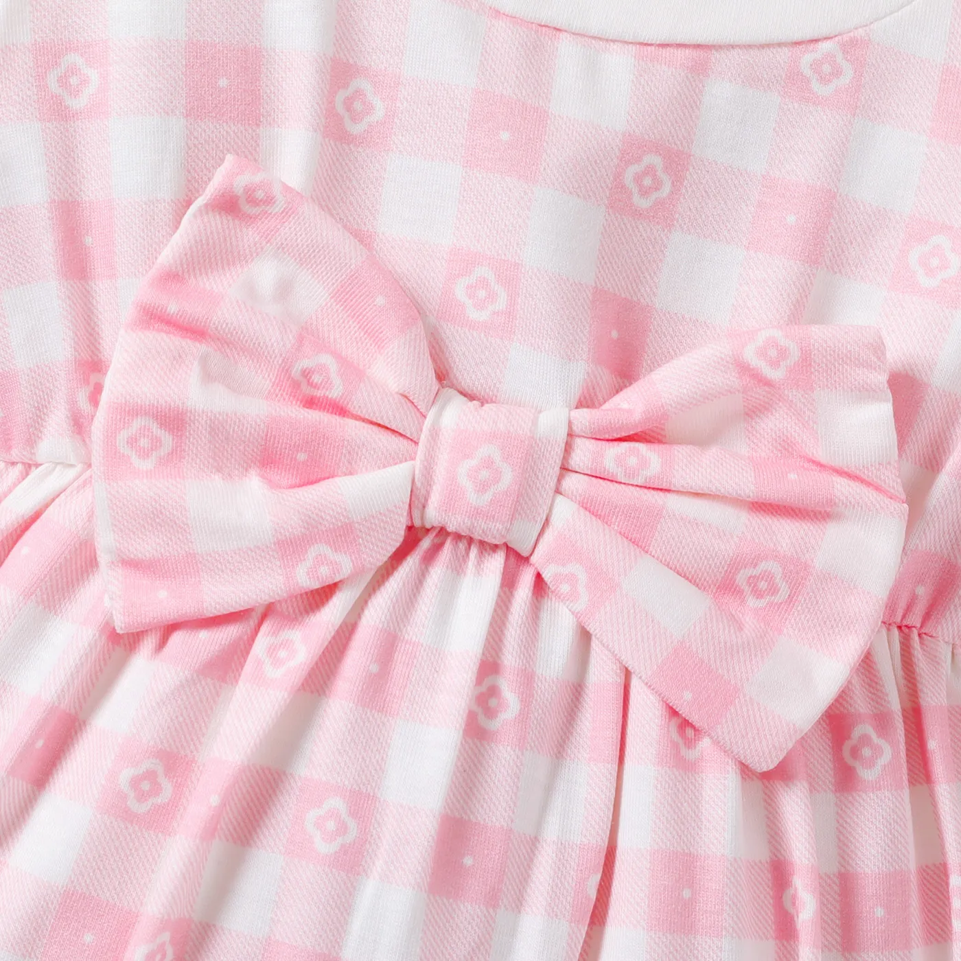 Baby Girl Naia Sweet Grid Pattern Bowknot Romper  Pink image 4