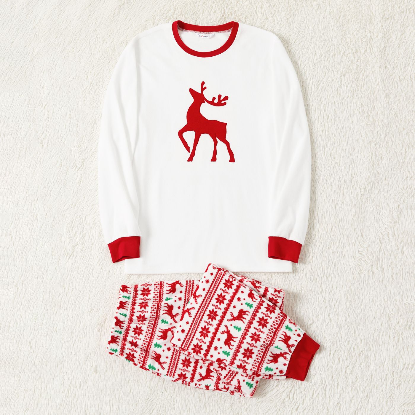 

Christmas Family Matching Reindeer Print Long-sleeve Fleece Pajamas Sets(Flame resistant)
