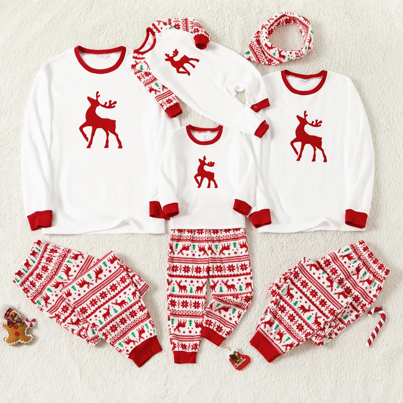 Christmas Family Matching Reindeer Print Long-sleeve Fleece Pajamas Sets(Flame resistant)
