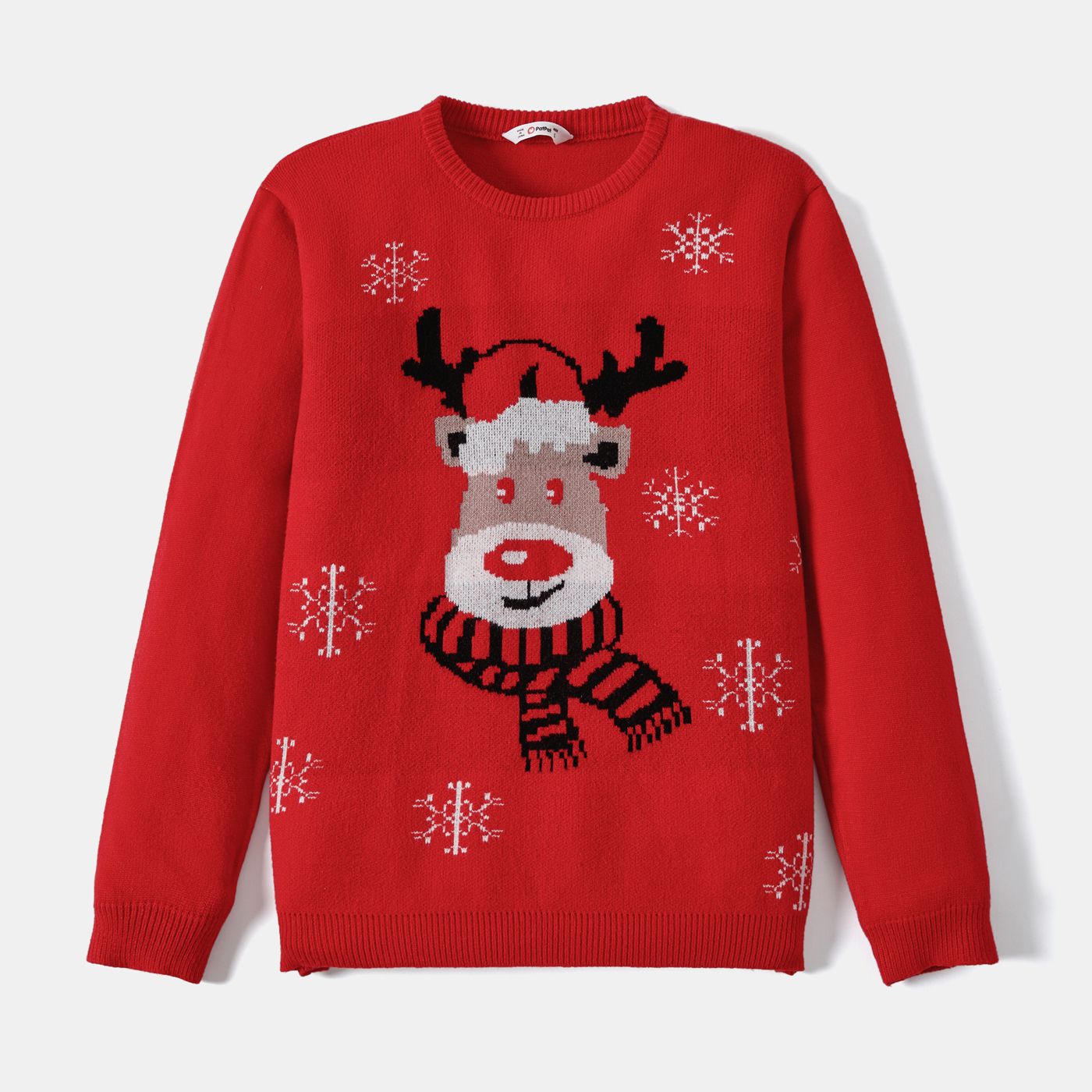 Family Matching Reindeer And Snowflake Print Long-sleeve Red Sweaters