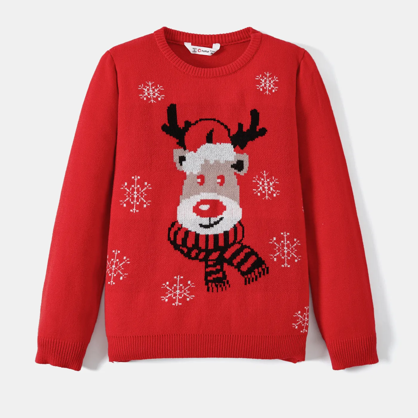 Family Matching Reindeer and Snowflake Print Long-sleeve Red Sweaters