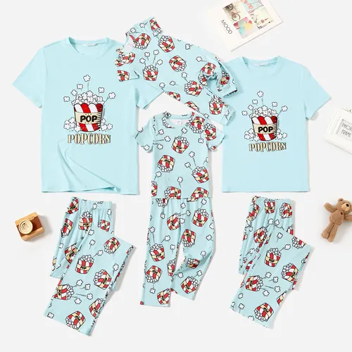 Christmas Family Matching Popcorn Print Short-sleeve Cotton Pajamas Sets(Flame resistant)