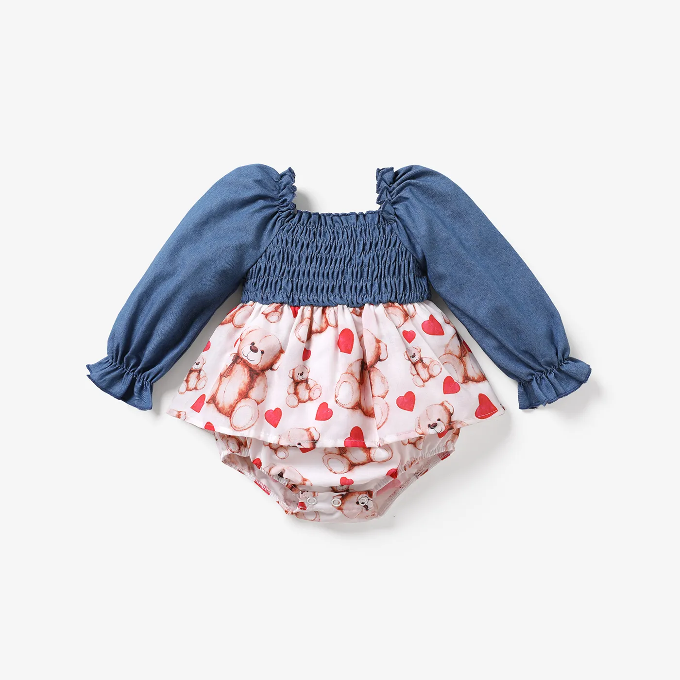 Baby Girl Heart and Animal Bear Pattern Long Sleeve Romper