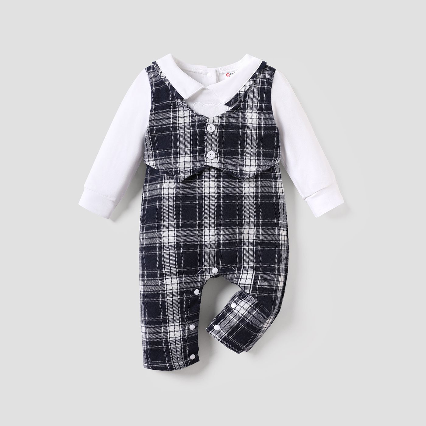 

Baby Boy Classic Grid/Houndstooth Medium Long Sleeve One-Piece Jumpsuit