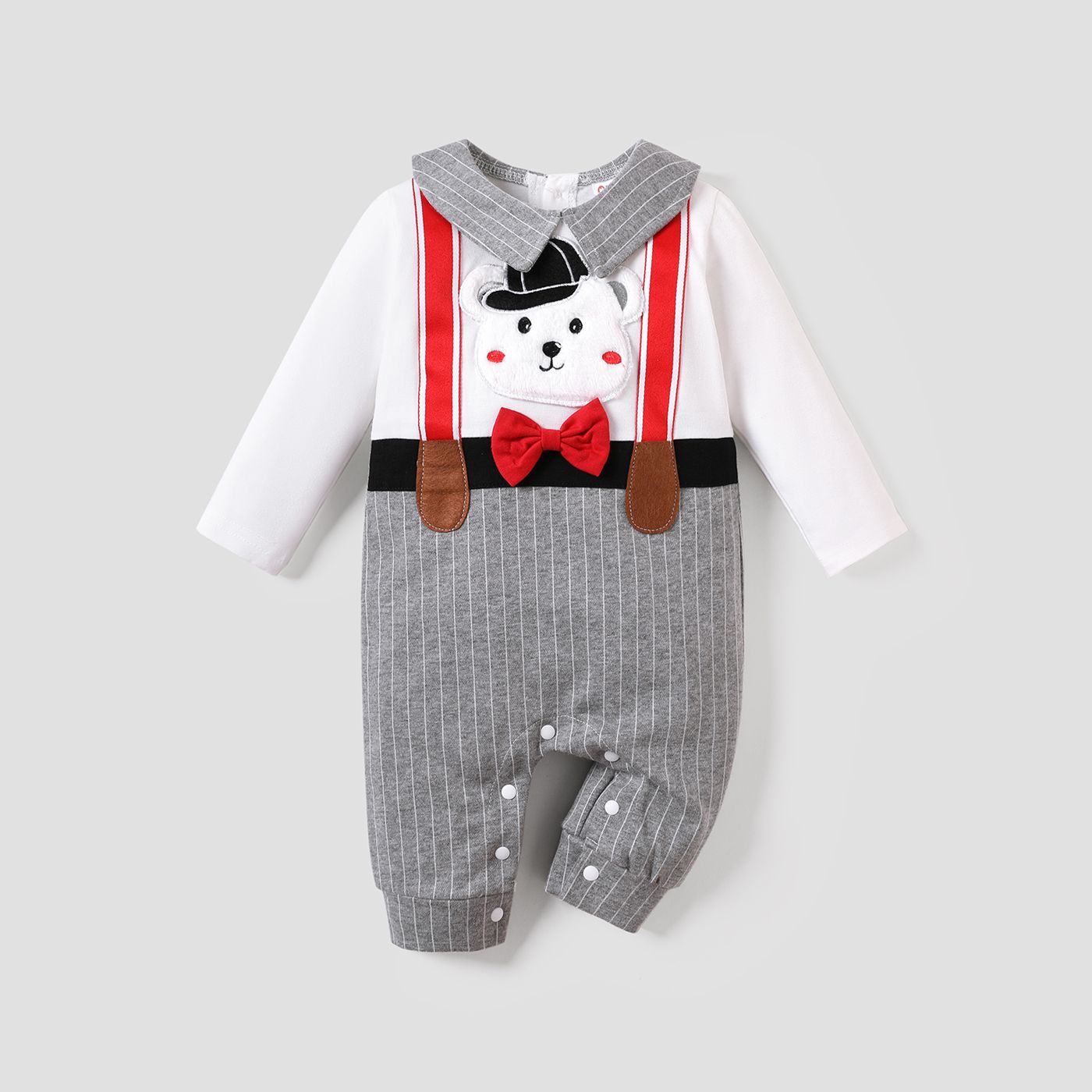 Baby Boy Bear-themed Fabric Stitching Jumpsuit