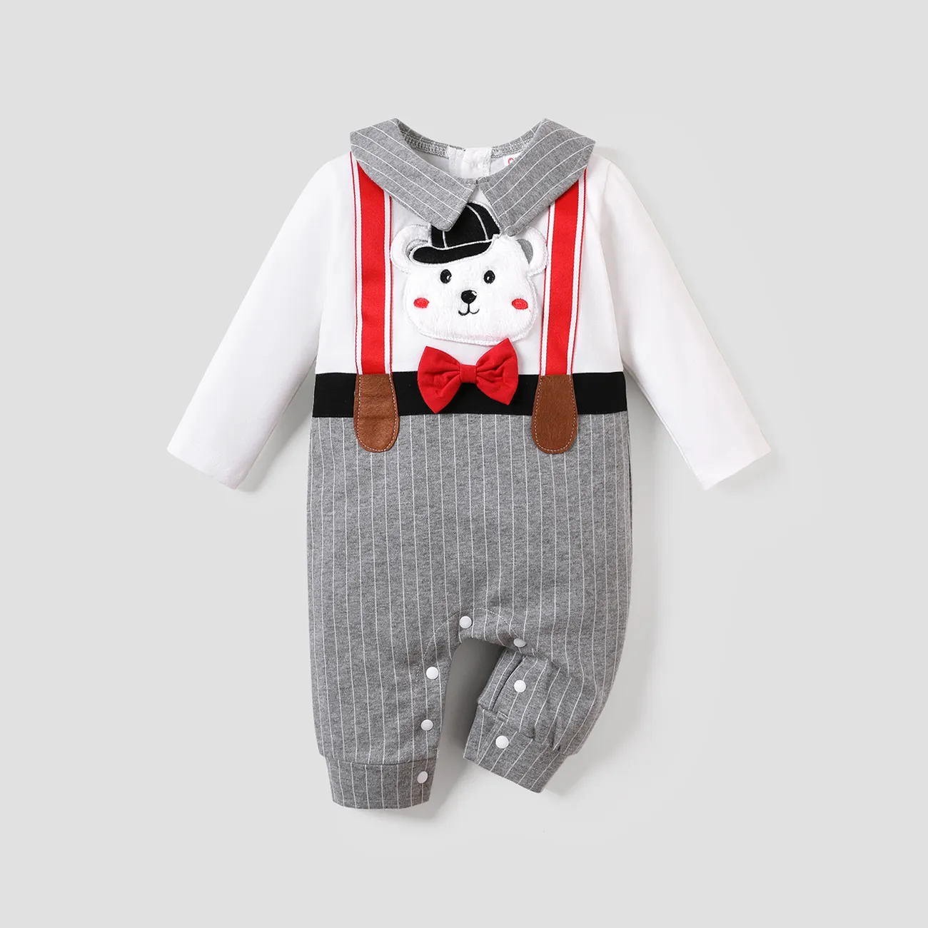 Baby Boy Bear-themed Fabric Stitching Jumpsuit  big image 1