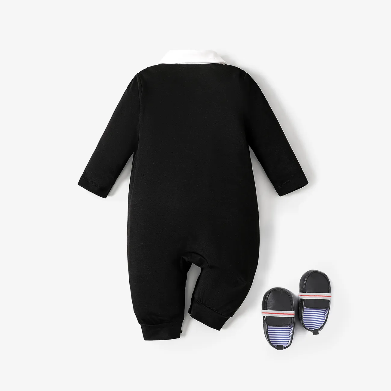 嬰兒 男 立體造型 經典 長袖 長腿連身衣 黑色 big image 1