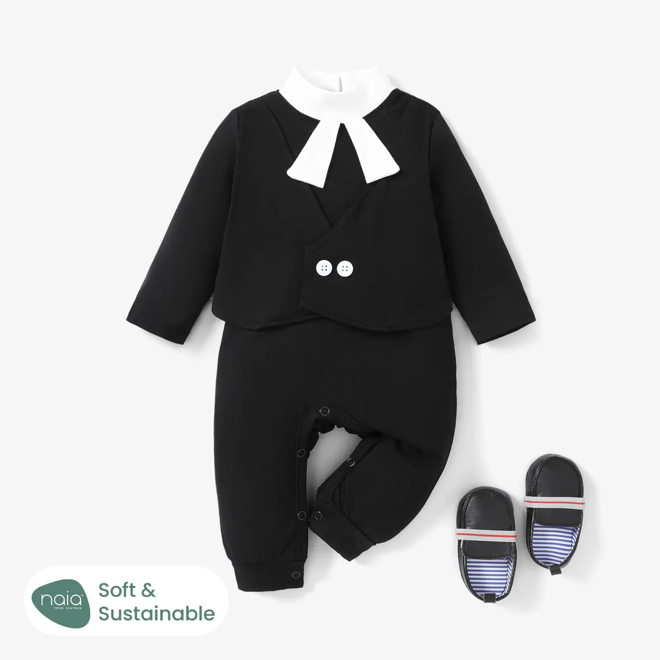 Baby Boy/Girl  Naia Classic Lawyer-style Solid Color Long Sleeve Jumpsuit  big image 1