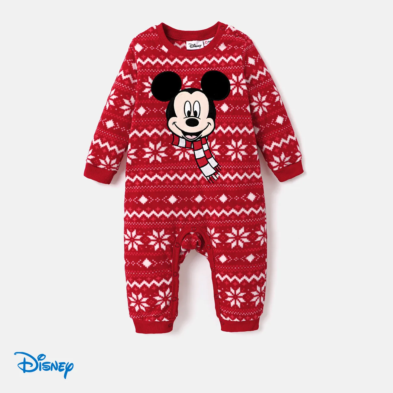 Disney Mickey and Friends Christmas Family Matching Snowflake Character Print Plush Crew Neck Sweatshirt Red big image 1