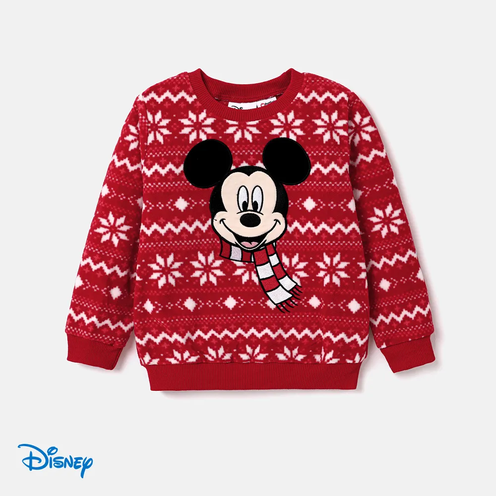 Disney Mickey and Friends Christmas Family Matching Snowflake Character Print Plush Crew Neck Sweatshirt big image 8