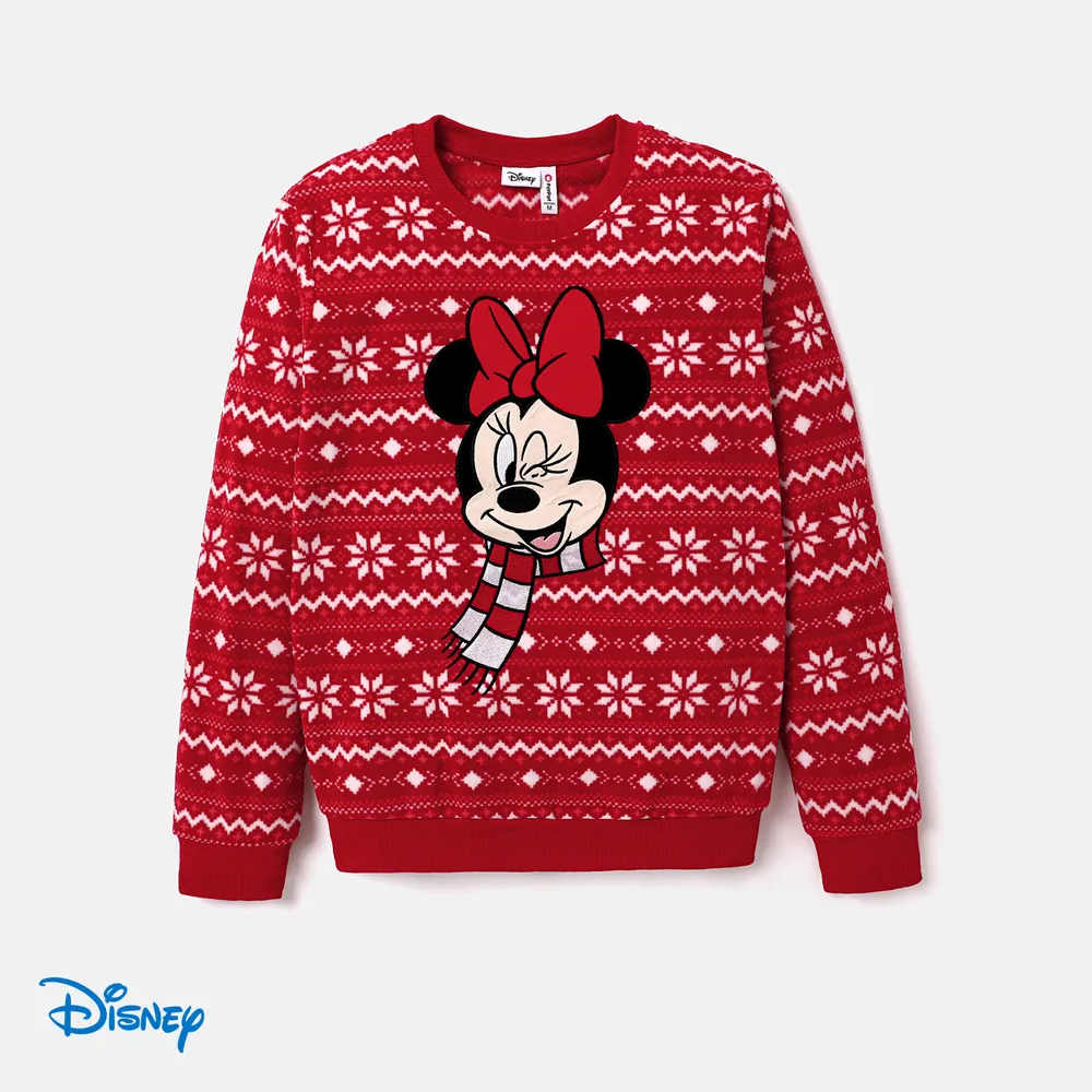 Disney Mickey and Friends Christmas Family Matching Snowflake Character Print Plush Crew Neck Sweatshirt big image 16