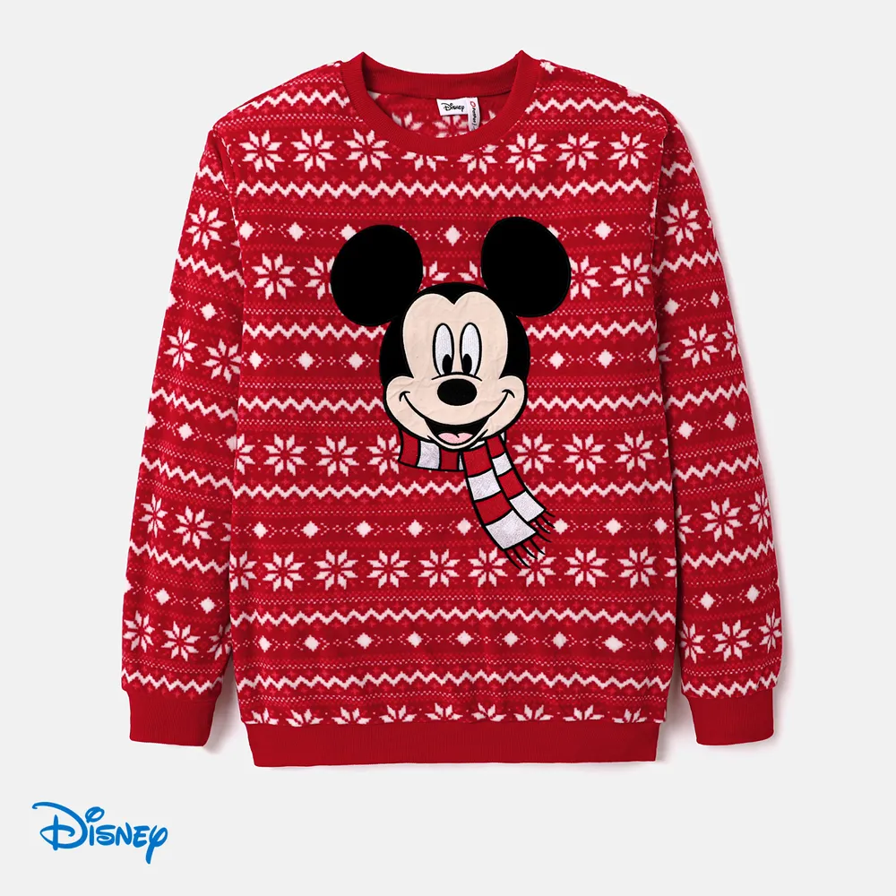 Disney Mickey and Friends Christmas Family Matching Snowflake Character Print Plush Crew Neck Sweatshirt big image 20