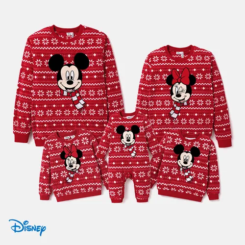 Disney Mickey and Friends Christmas Family Matching Snowflake Character Print Plush Crew Neck Sweatshirt