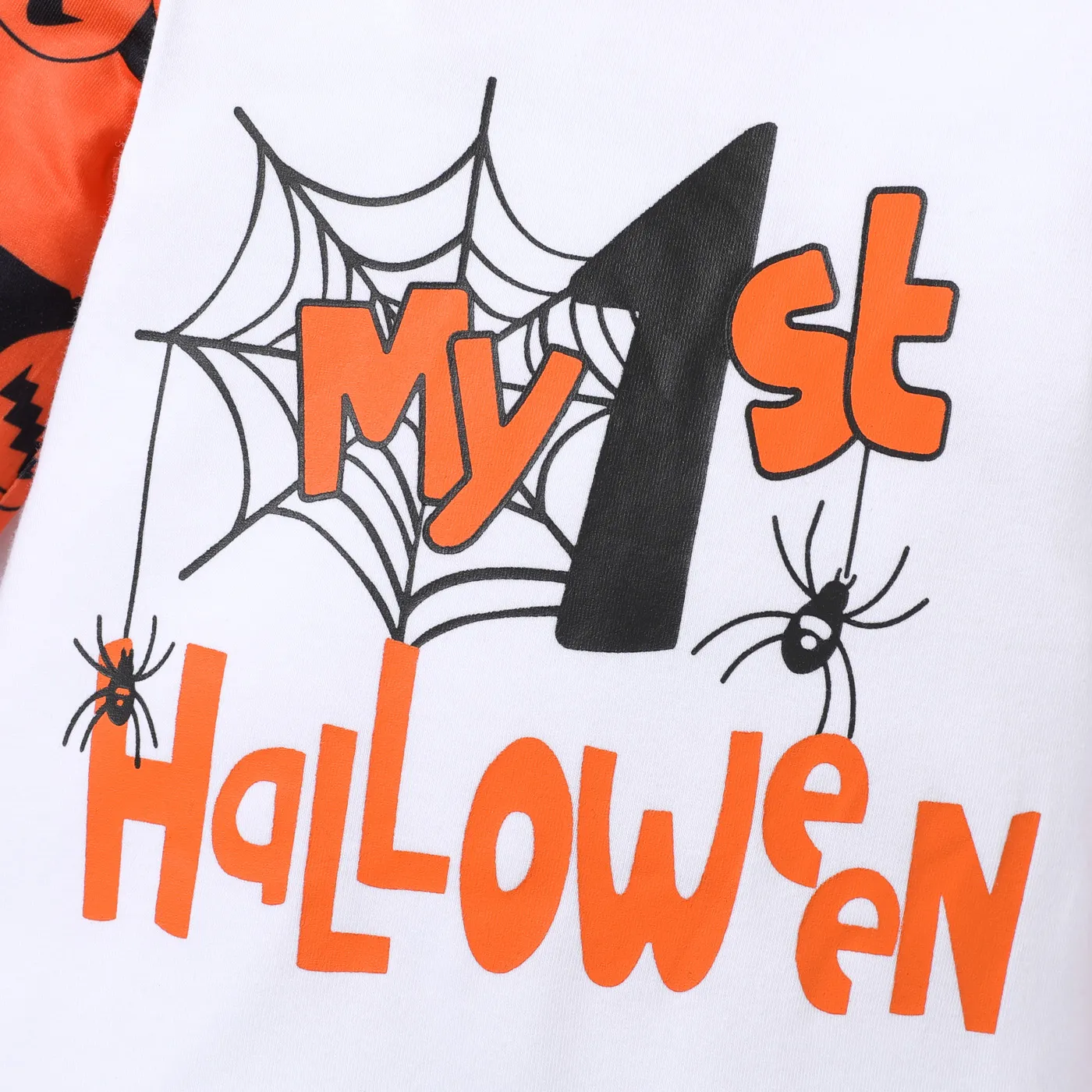 Baby Boy/Girl Naia Halloween Letter Pumpkin Pattern Long Sleeve Jumpsuit Set White image 4