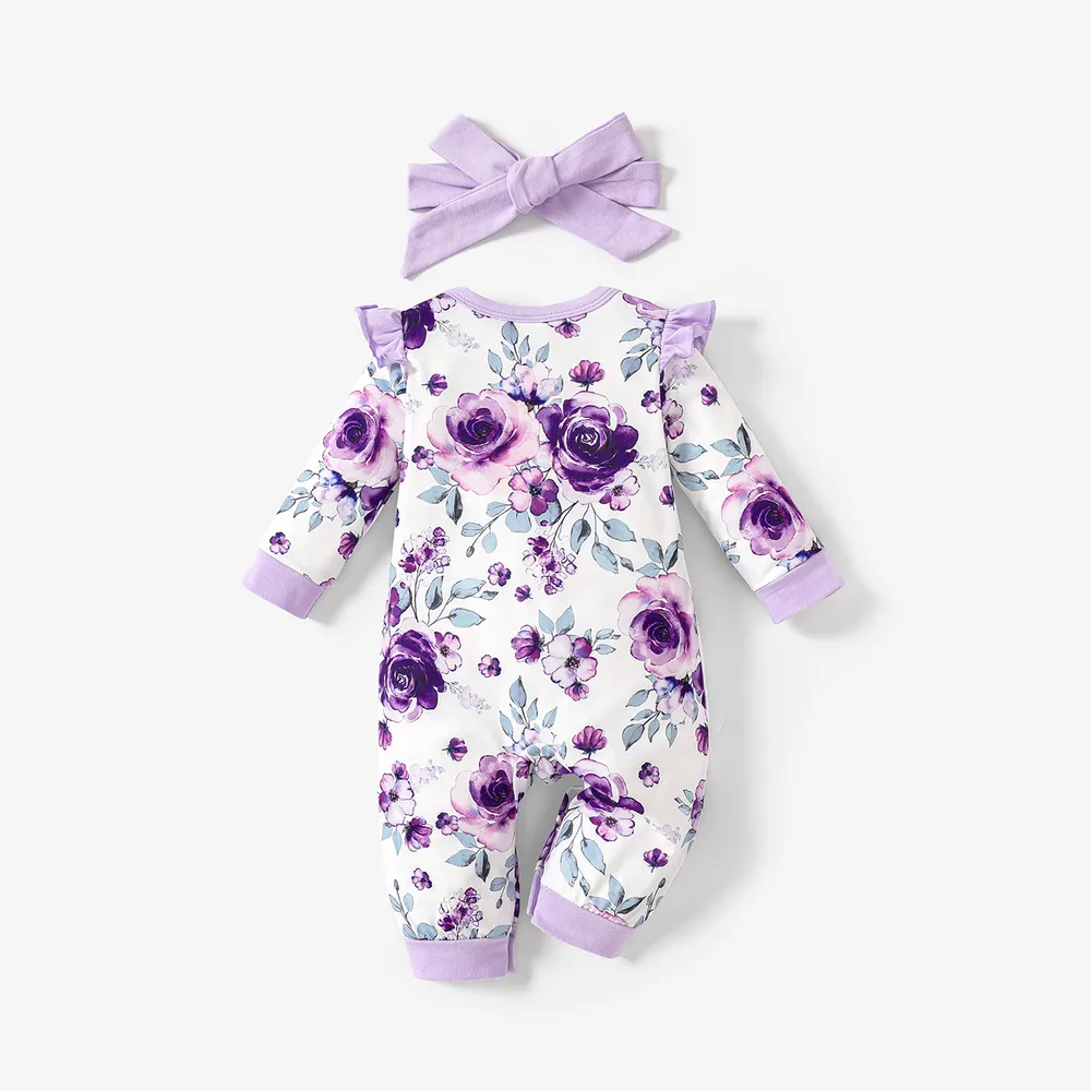 2pcs Baby Girl Floral Sweet Long Sleeve Jumpsuit Set big image 2