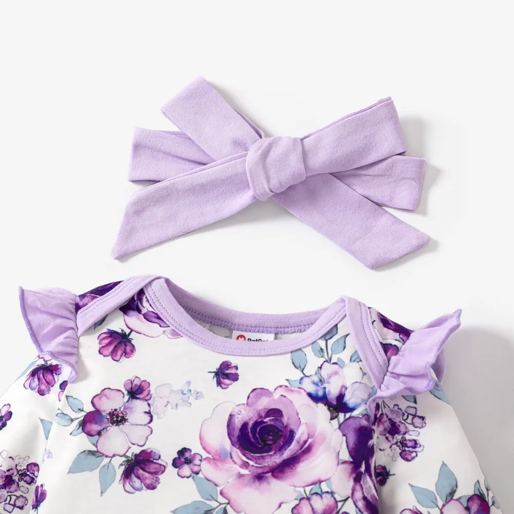 2pcs Baby Girl Floral Sweet Long Sleeve Jumpsuit Set big image 3