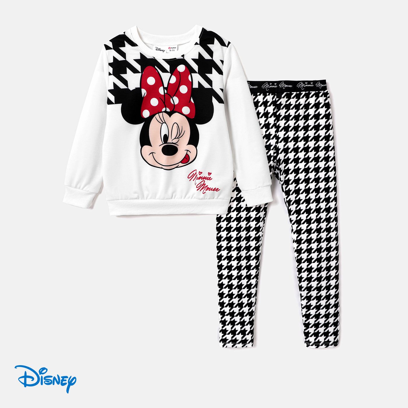 

Disney Mickey and Friends Character Print Long-sleeve Top and Plaid Print Leggings Set