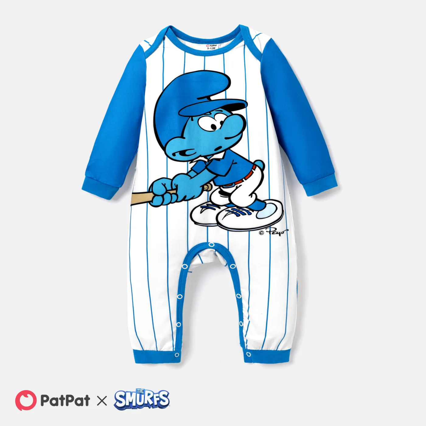 

The Smurfs Baby Boy Character Print Striped Long-sleeve Jumpsuit
