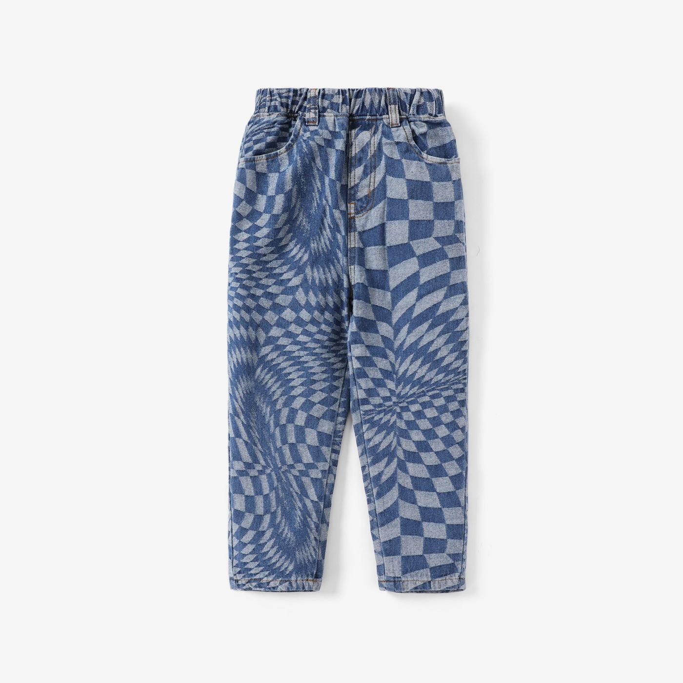 

Kid Girl Stylish Irregular Grid Pattern Denim Jeans