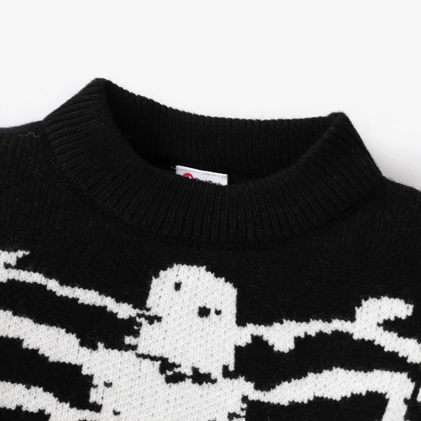 Toddler Boy Halloween Bone Pattern Sweater  Black image 4