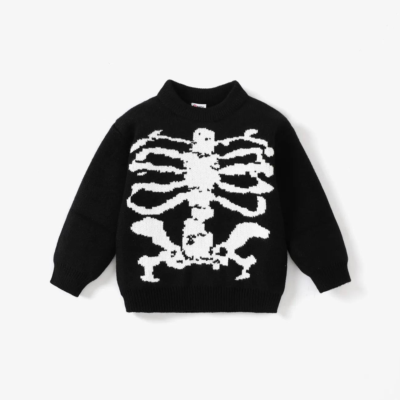 Toddler Boy Halloween Bone Pattern Sweater Black big image 1