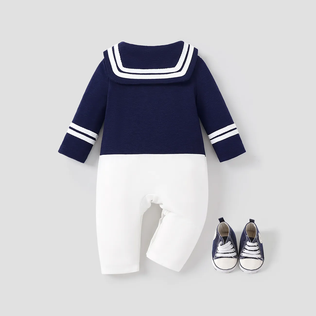 Baby Boy/Girl Naia Classic Navy Design Long Sleeve Jumpsuit Dark Blue big image 1