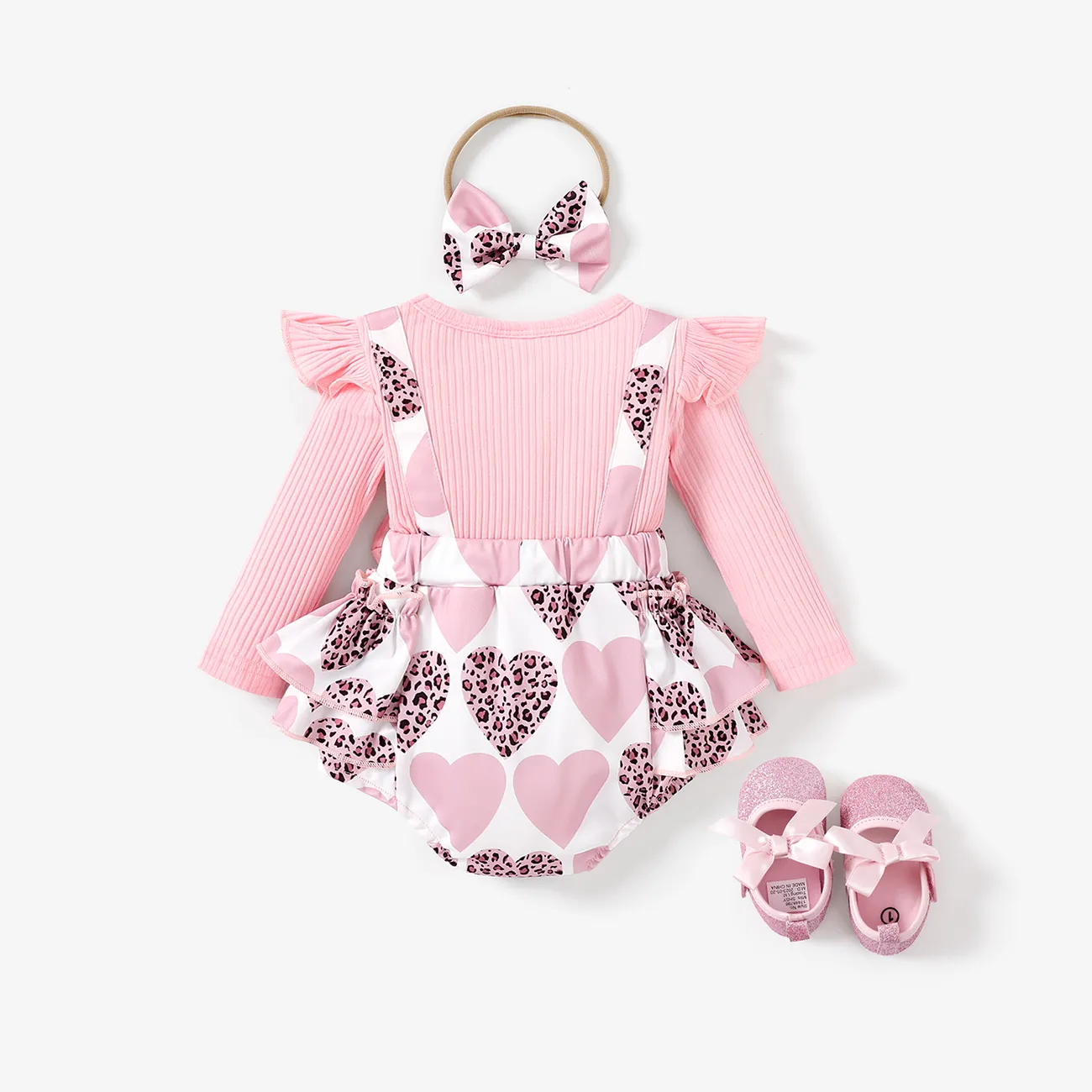 2pcs Baby Girl Sweet Heart-shaped 95% Cotton Long Sleeve Romper Set Pink big image 1