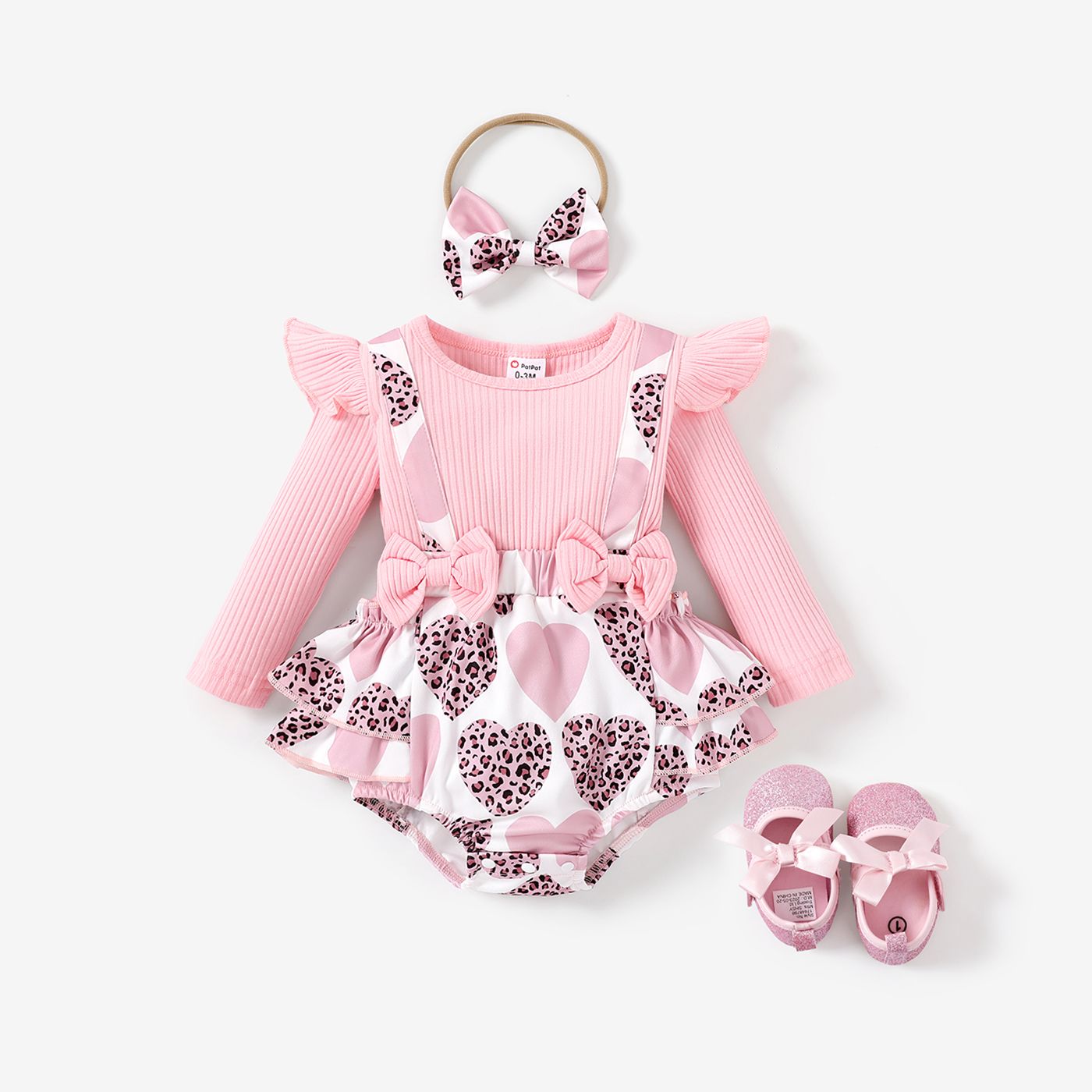 2pcs Baby Girl Sweet Heart-shaped 95% Coton Manches Longues Romper Set