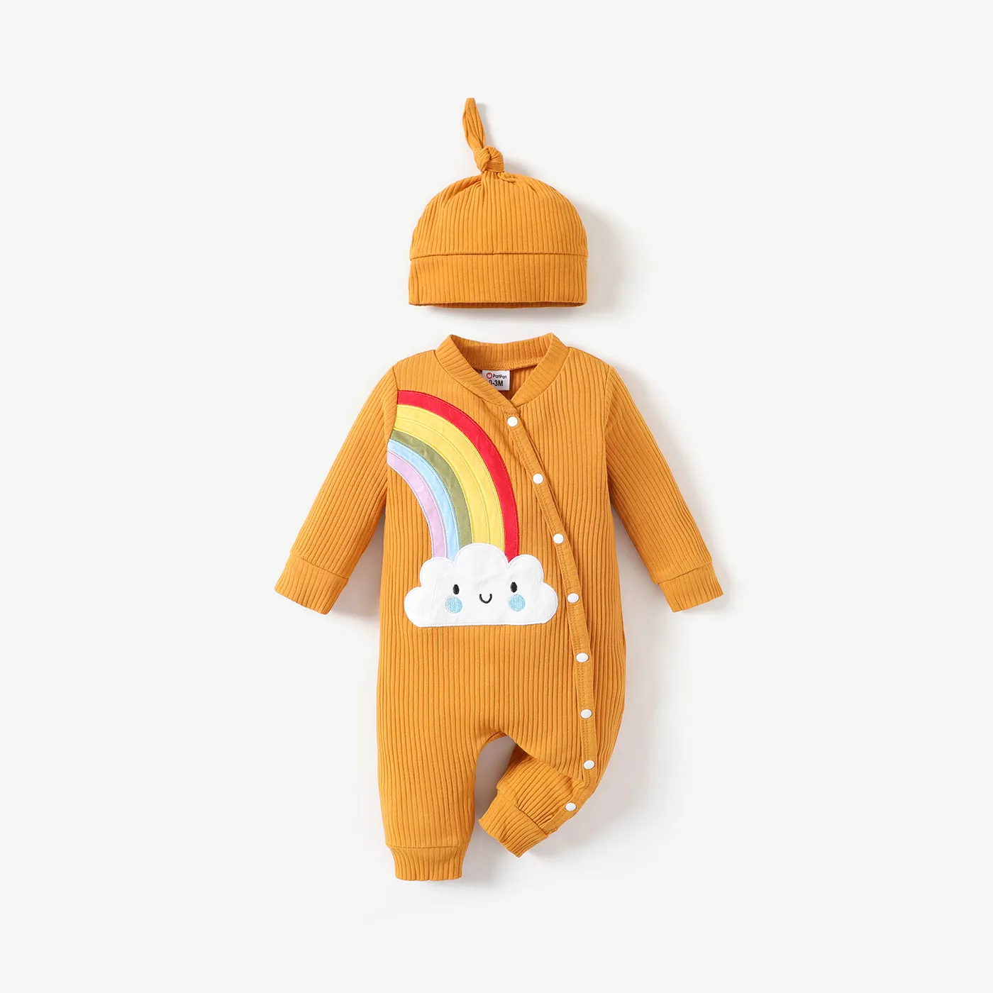 2pcs Baby Girl/Boy Rainbow Casual Long Sleeve Jumpsuits Set Brown big image 1