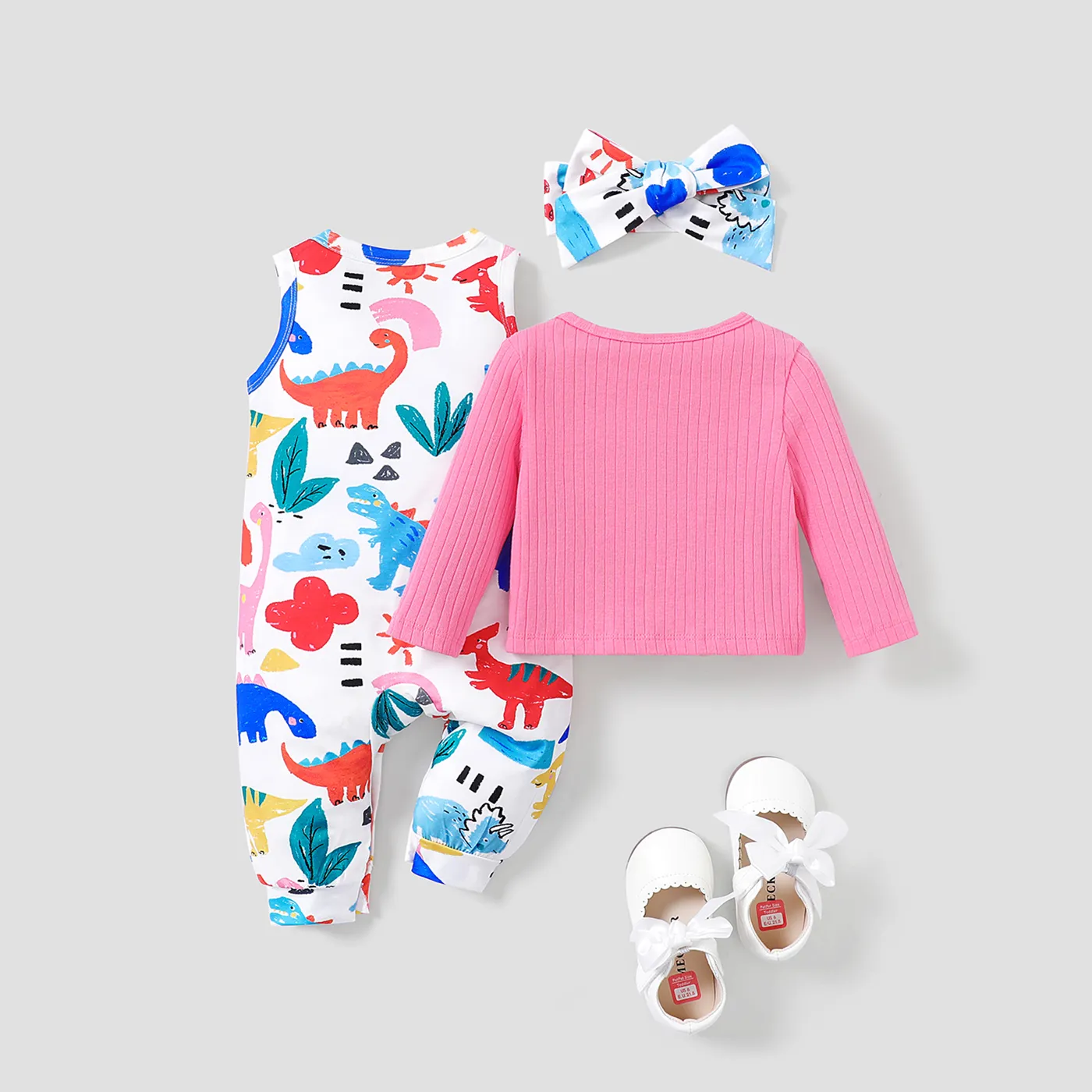 3pcs Baby Girl Naia Childlike Style Animal Dinosaur Pattern Jumpsuit Set  image 3