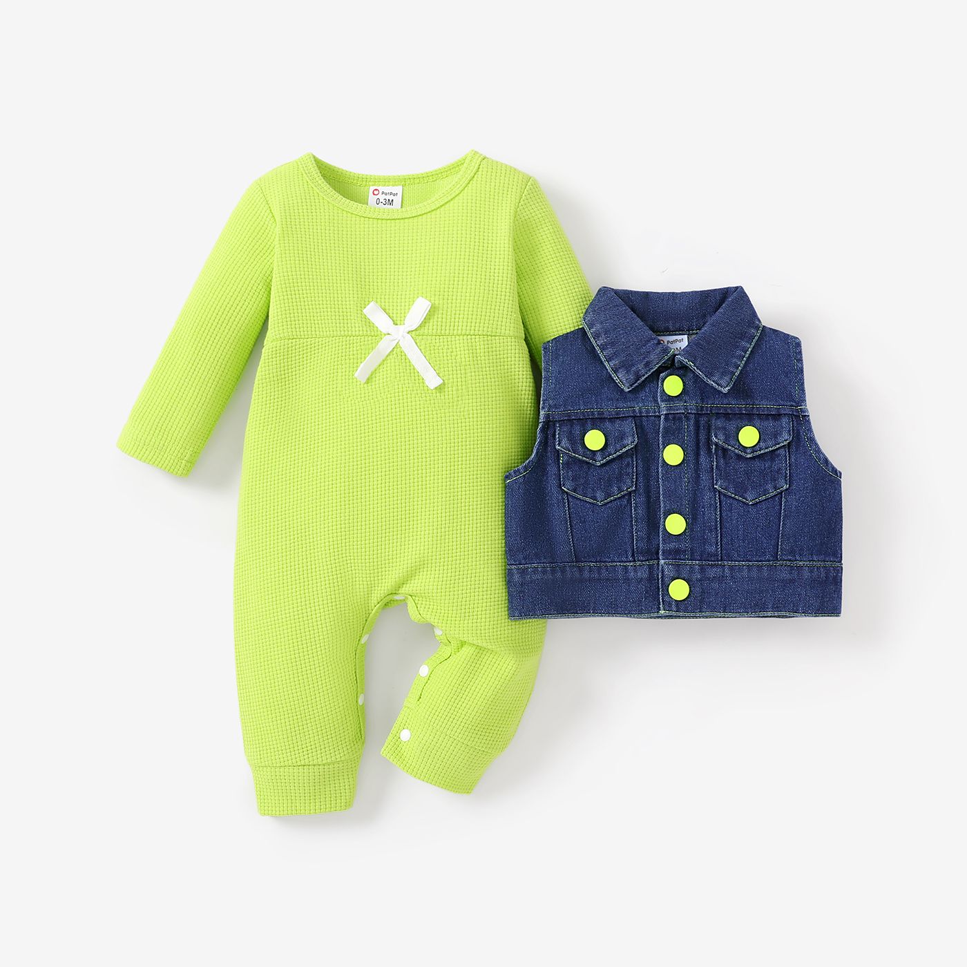 2pcs Baby Girl/Boy Avant-garde Style Solid Color Long Sleeve Jumpsuit Set