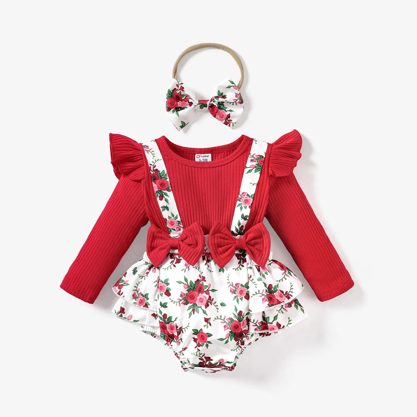 2Pcs 95% Cotton Baby Girl Sweet Plants And Floral 3D Bowknot Long Sleeve Romper