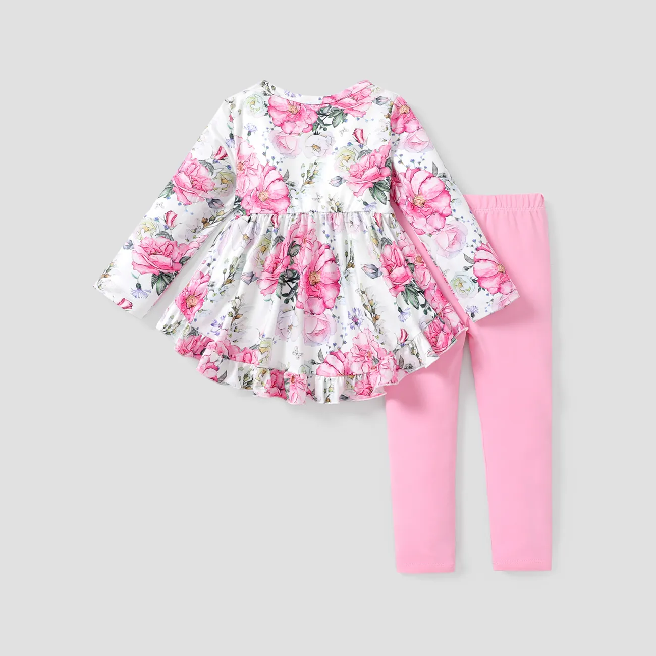 2 pièces Enfant en bas âge Fille Hypersensible Enfantin Grande fleur ensembles de t-shirts Rose big image 1