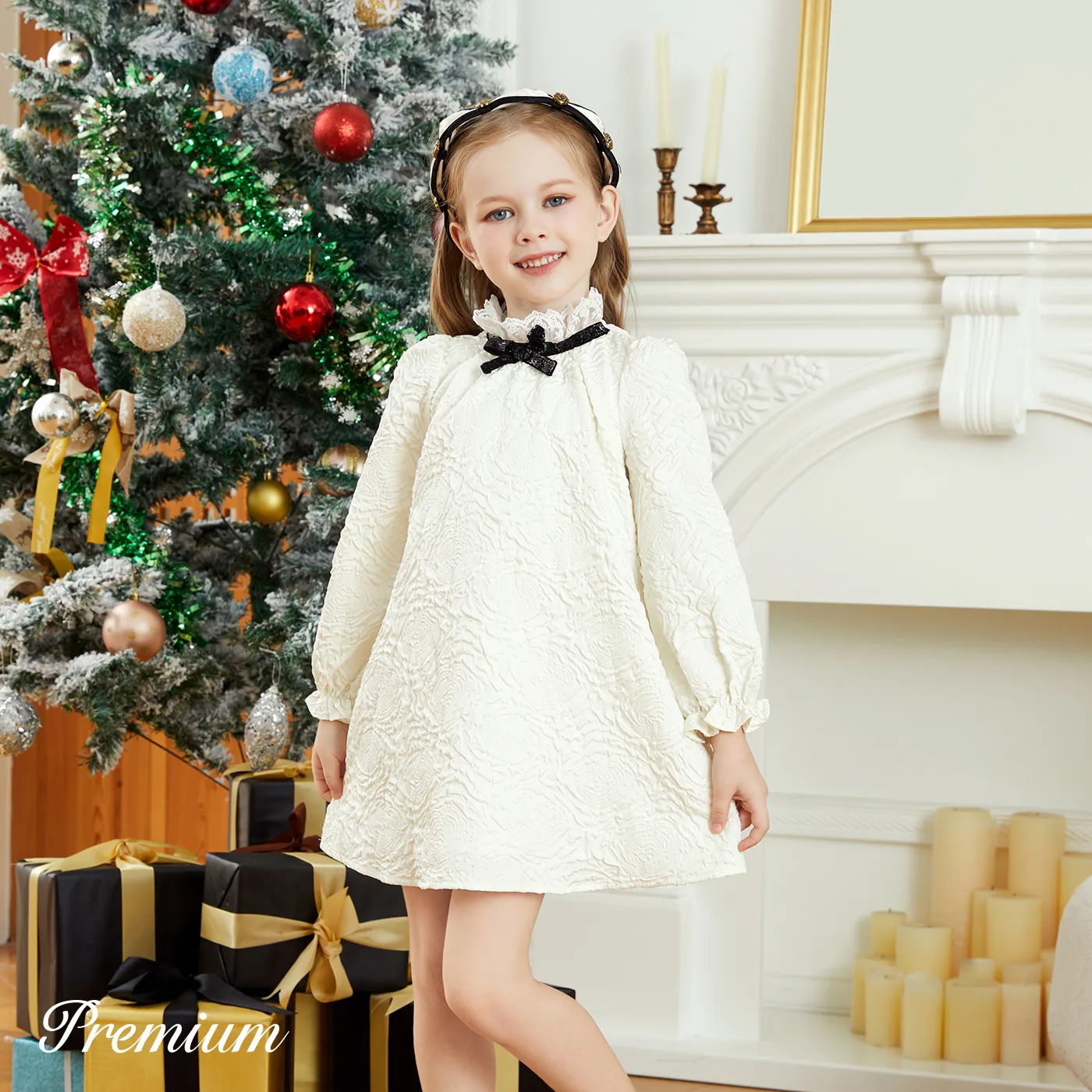 Toddler Girl Elegant Halloween Puff Sleeve Dress  Beige image 3
