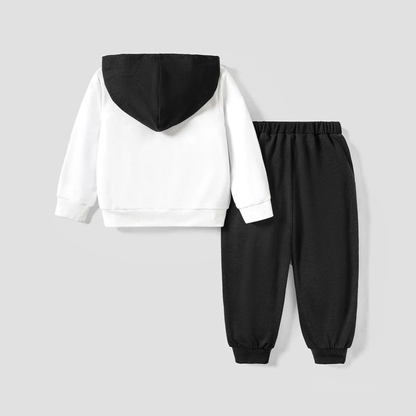 2pcs Toddler Boy Avant-garde Letter Hooded Set BlackandWhite image 2