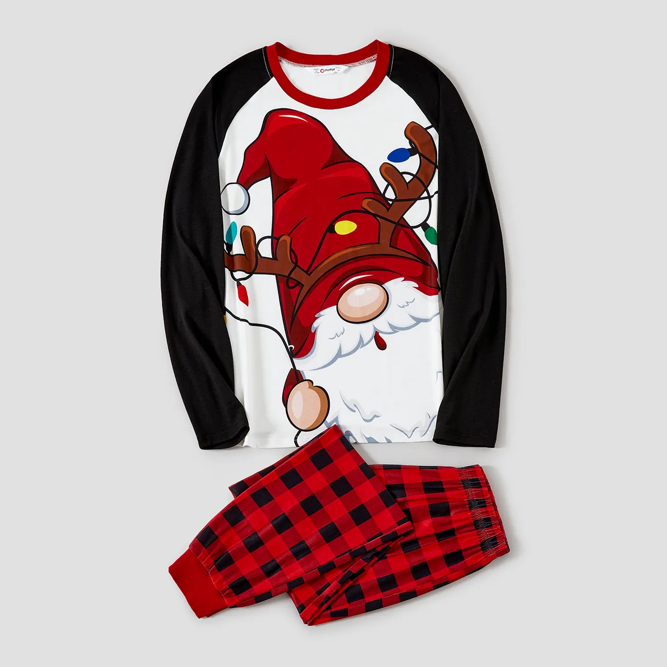Christmas Family Matching Santas Gnome Print Pajamas Sets (Flame Resistant)  Red big image 1