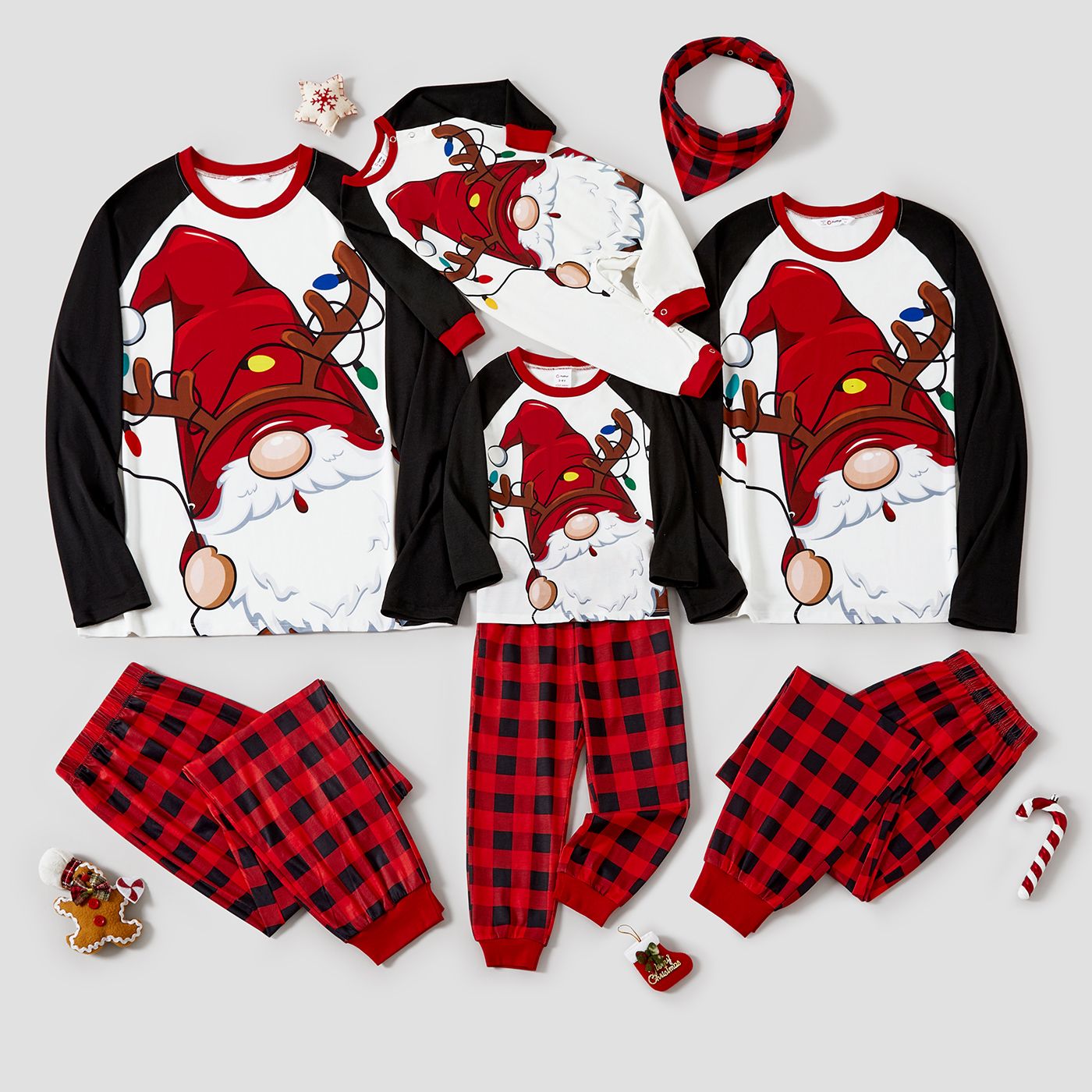 Christmas Reindeer and Tree Print Red Family Matching Short-sleeve Pajamas Sets (Flame Resistant)