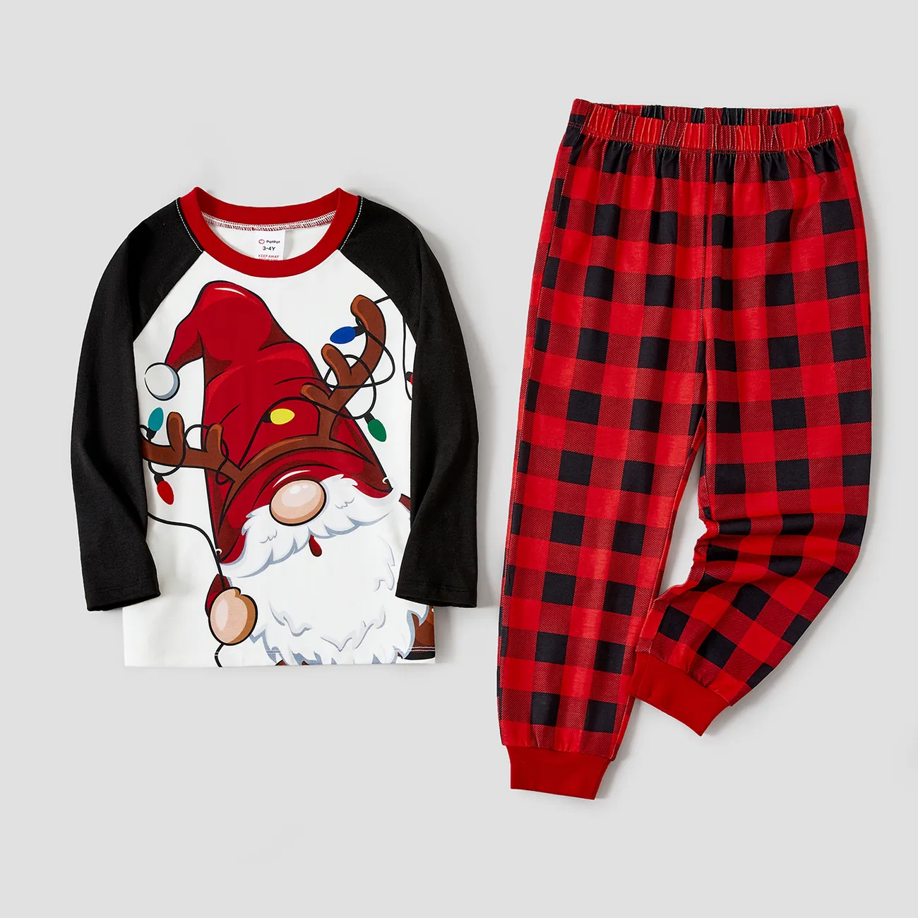 Christmas Family Matching Santas Gnome Print Pajamas Sets (Flame Resistant)  Red big image 1