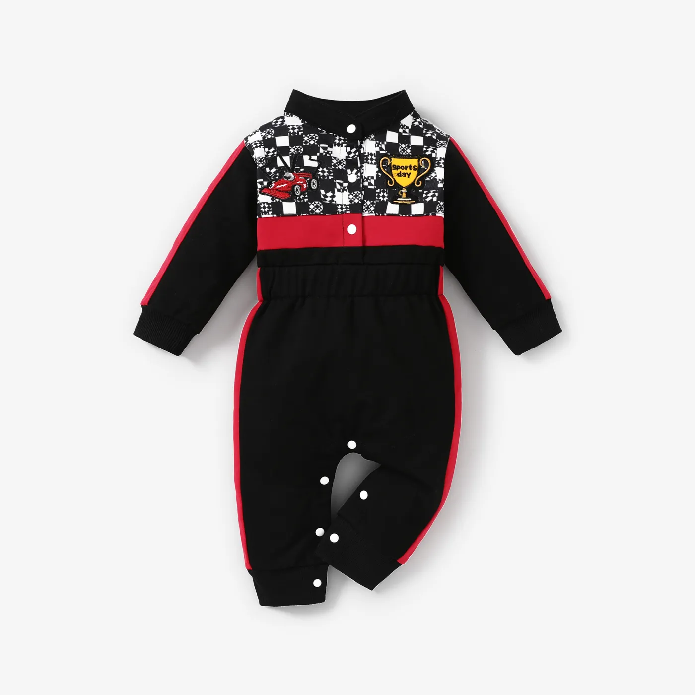 Baby Boy/Girl Bold Color-blocking Sporty Grid/Houndstooth Jumpsuit  Black