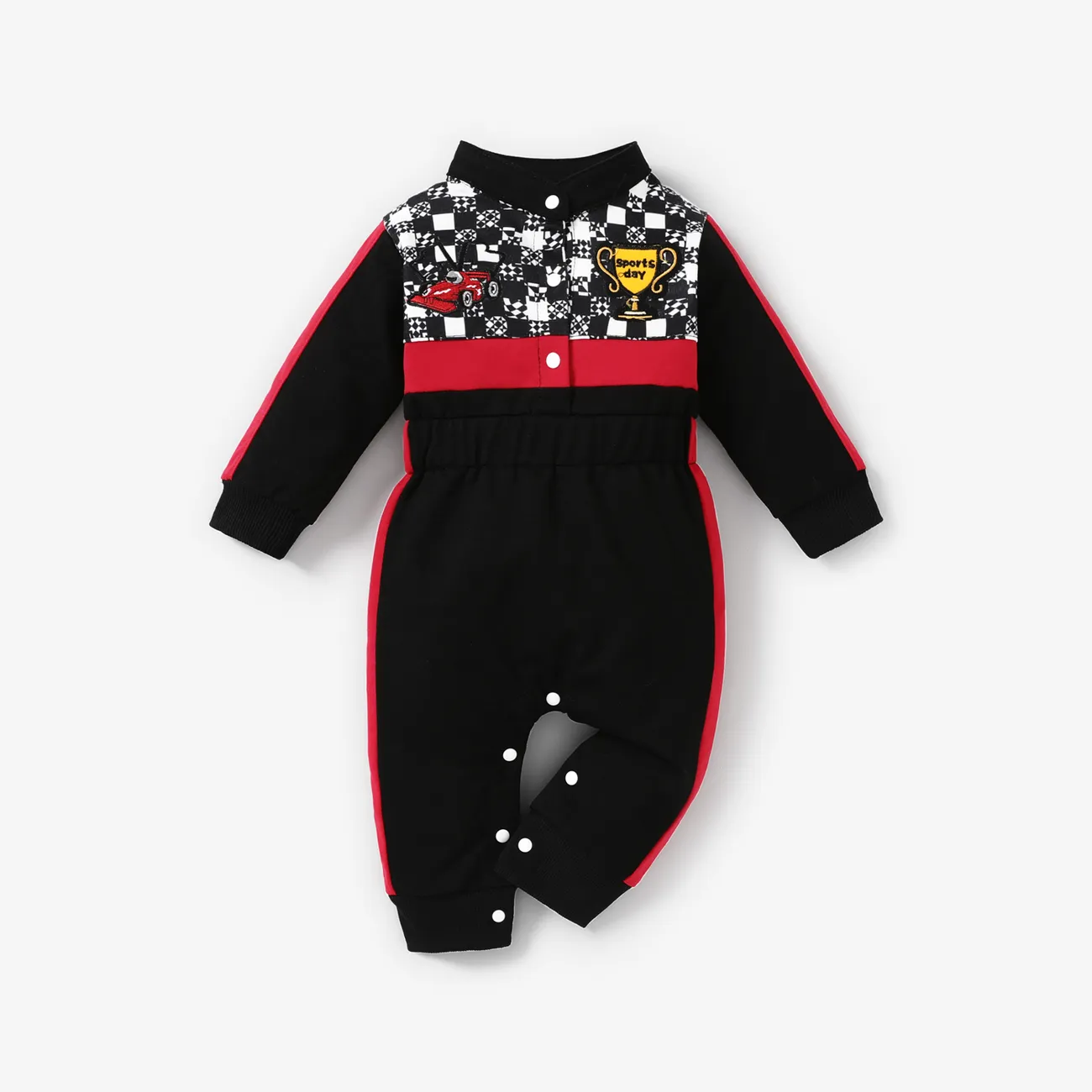 Baby Bold Color-blocking Sporty Grid / Houndstooth Jumpsuit  Negro big image 1