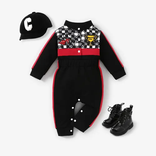 Baby Boy/Girl Sporty Grid Long Sleeve Jumpsuit 