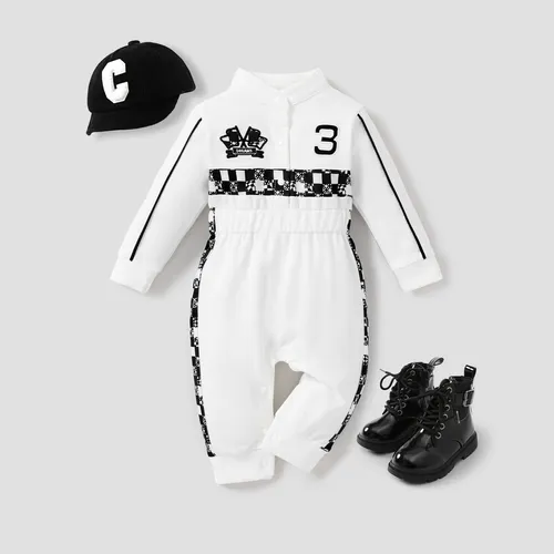  Baby Boy/Girl Bold Color-blocking Sporty Grid/Houndstooth Jumpsuit